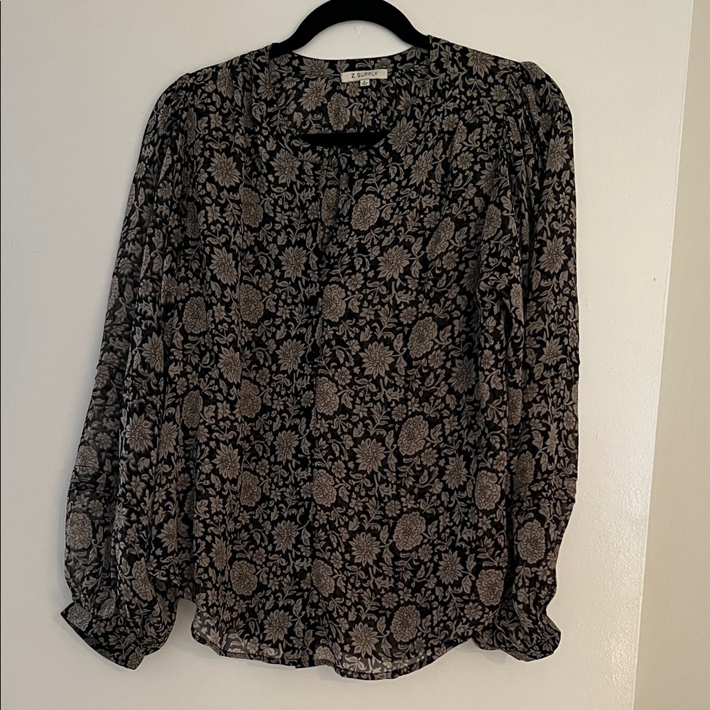 Z Supply Black and Gray Floral Blouse